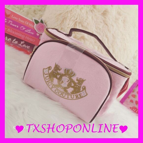 💗🌺{Juicy Couture} Pink Signature Scotties Bling Wedge Makeup Bag & Traincase - Picture 3 of 5